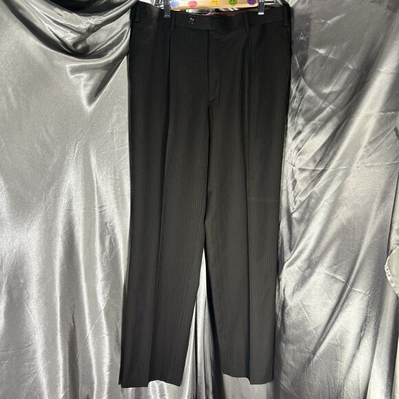 Caravelli 2-Pc Men's Suit Black Pin Superior 150s Blazer 44R Pants 38x44 FLAWS - Picture 13 of 16